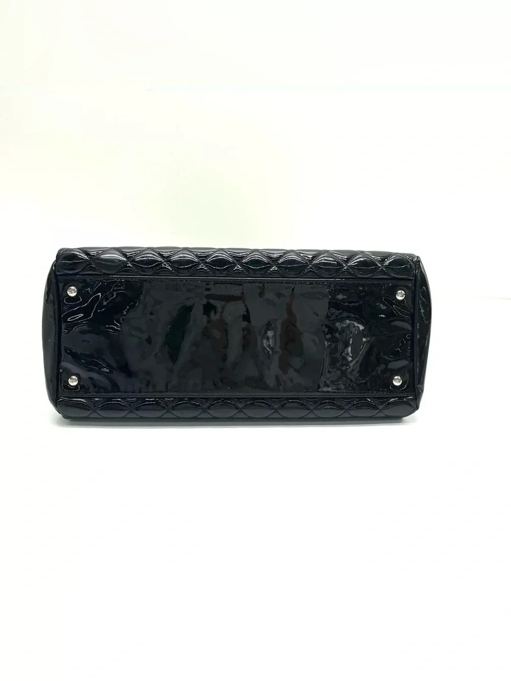 CHANEL Black Quilted Patent Shoulder Bag with Chain and CC Charm